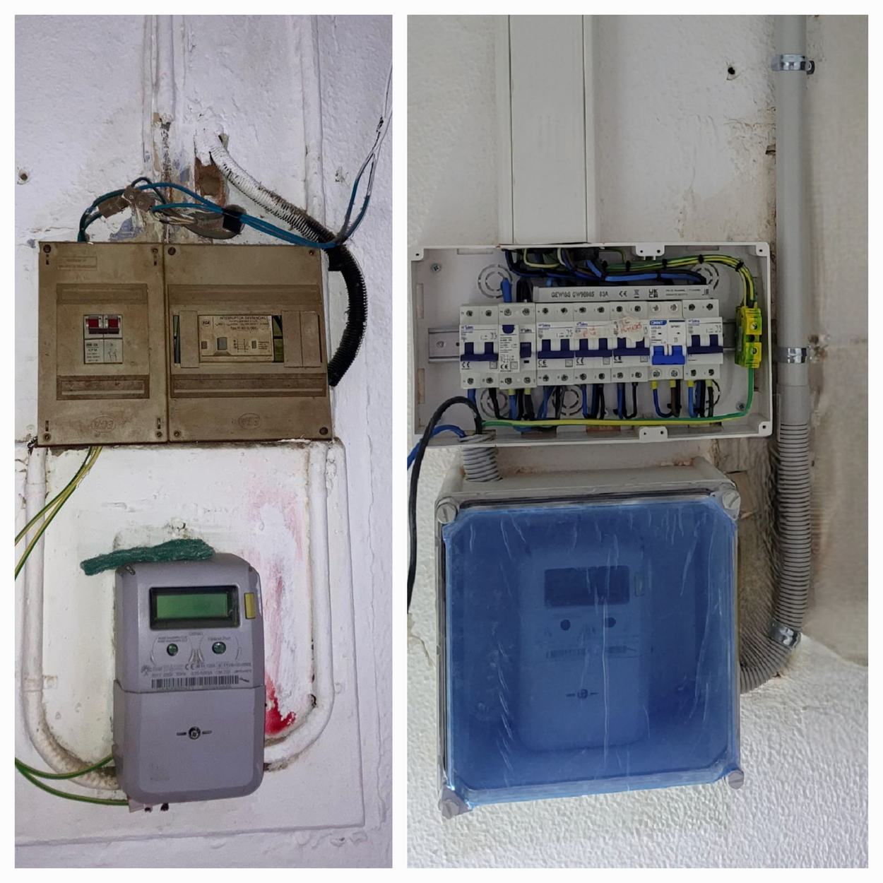 Cuadro eléctrico antiguo sustituido por instalación nueva