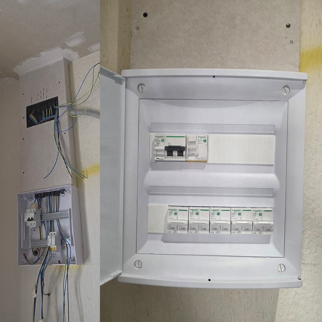Cuadro eléctrico en obra y terminado
