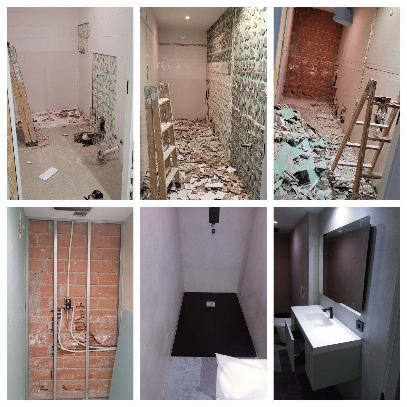 Proceso completo de reforma de baño, del derribo al acabado